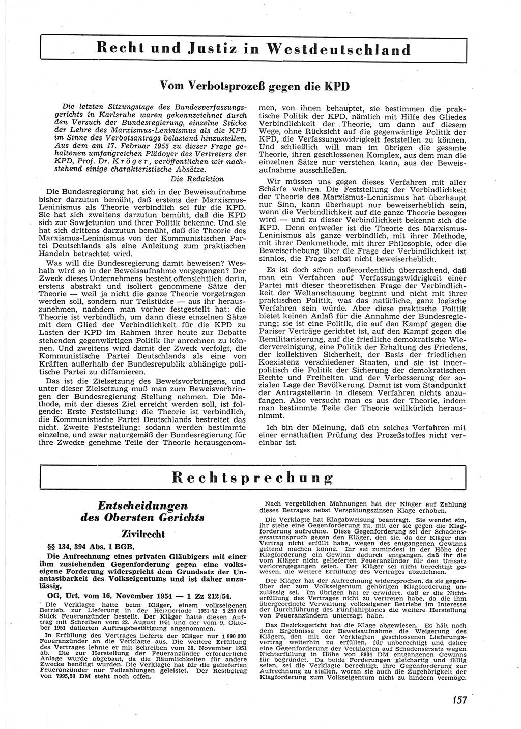 Neue Justiz (NJ), Zeitschrift für Recht und Rechtswissenschaft [Deutsche Demokratische Republik (DDR)], 9. Jahrgang 1955, Seite 157 (NJ DDR 1955, S. 157)