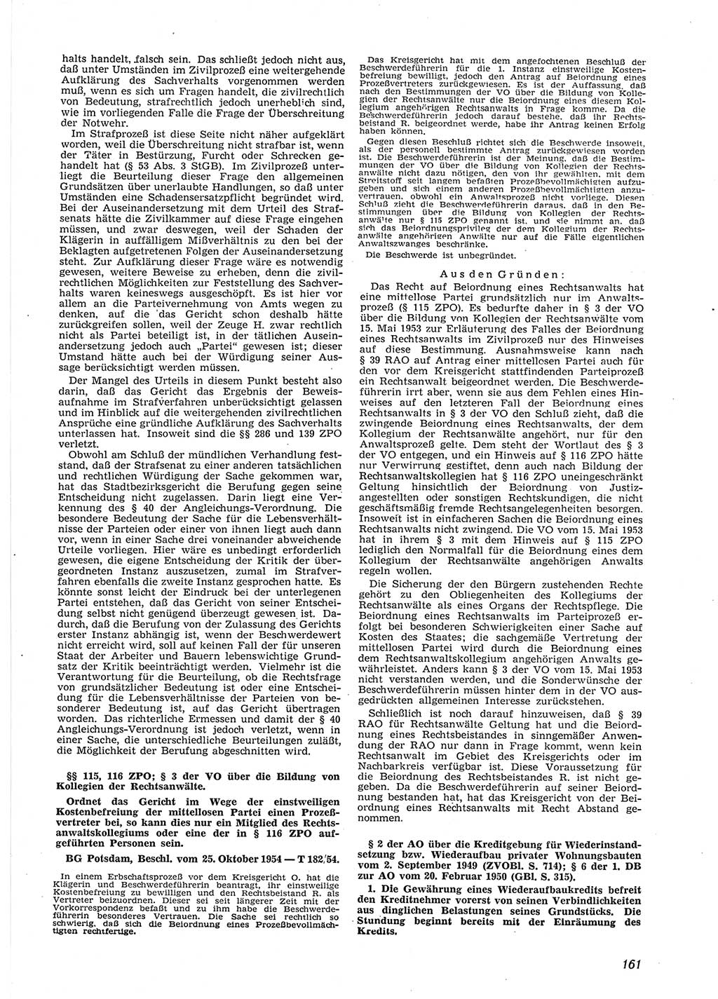 Neue Justiz (NJ), Zeitschrift für Recht und Rechtswissenschaft [Deutsche Demokratische Republik (DDR)], 9. Jahrgang 1955, Seite 161 (NJ DDR 1955, S. 161)