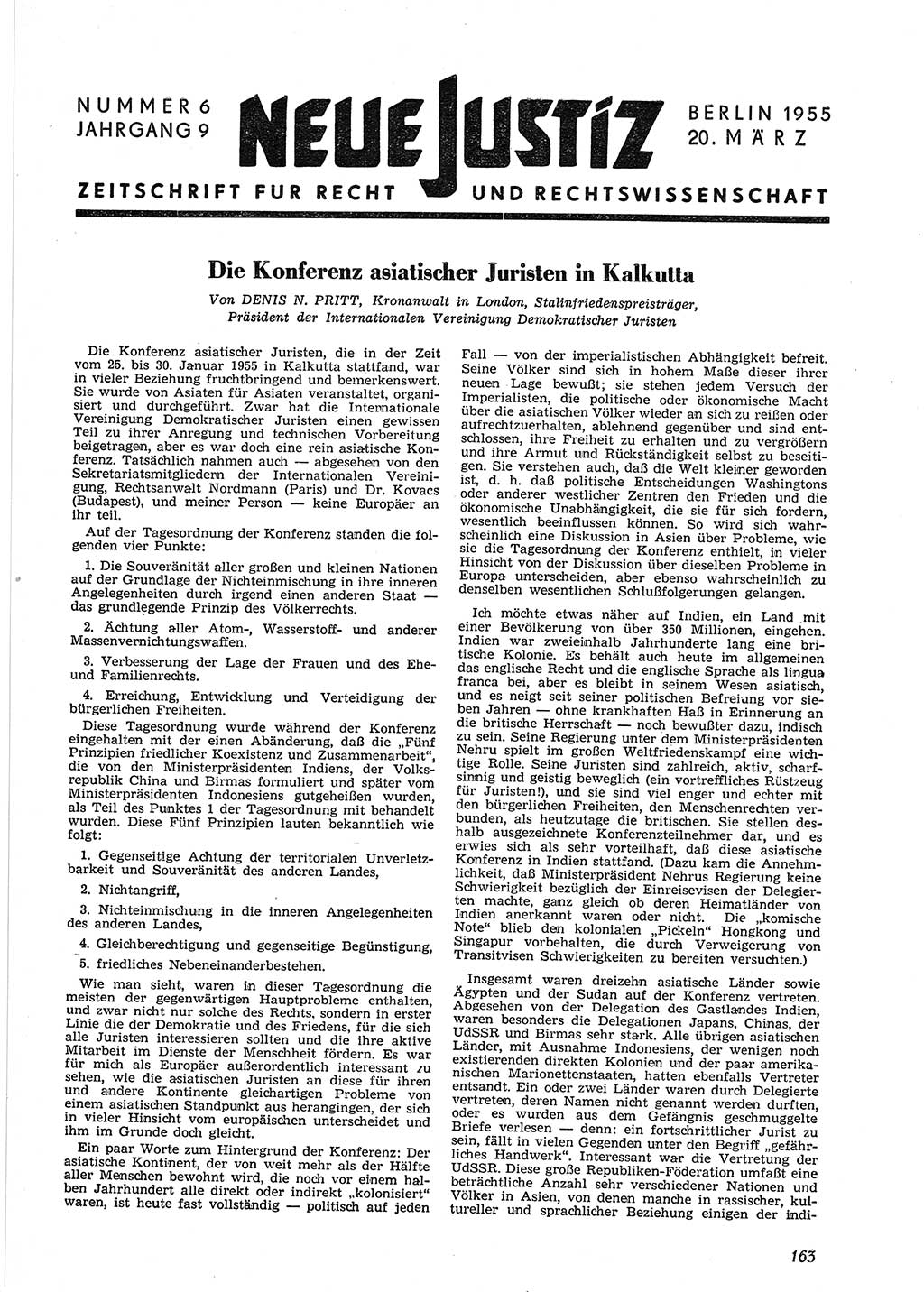 Neue Justiz (NJ), Zeitschrift für Recht und Rechtswissenschaft [Deutsche Demokratische Republik (DDR)], 9. Jahrgang 1955, Seite 163 (NJ DDR 1955, S. 163)