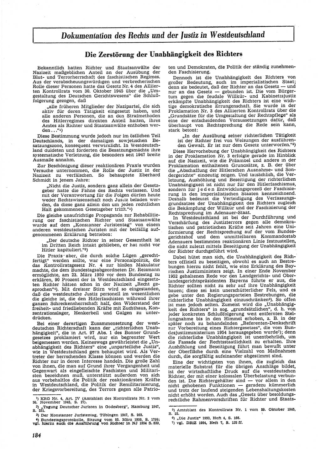 Neue Justiz (NJ), Zeitschrift für Recht und Rechtswissenschaft [Deutsche Demokratische Republik (DDR)], 9. Jahrgang 1955, Seite 184 (NJ DDR 1955, S. 184)