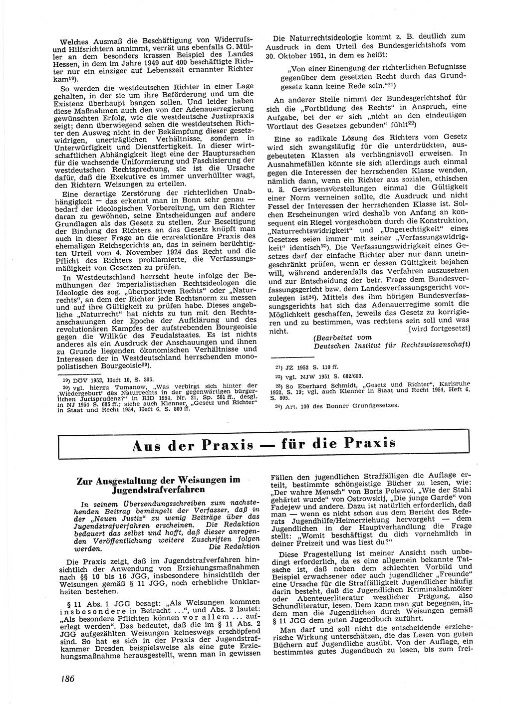 Neue Justiz (NJ), Zeitschrift für Recht und Rechtswissenschaft [Deutsche Demokratische Republik (DDR)], 9. Jahrgang 1955, Seite 186 (NJ DDR 1955, S. 186)