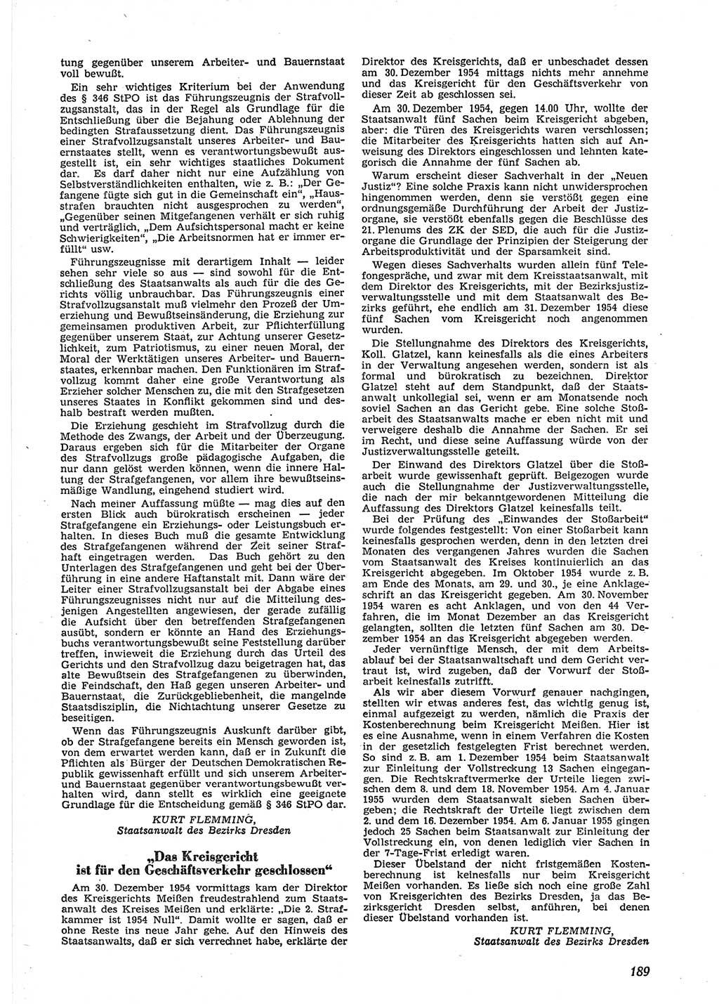 Neue Justiz (NJ), Zeitschrift für Recht und Rechtswissenschaft [Deutsche Demokratische Republik (DDR)], 9. Jahrgang 1955, Seite 189 (NJ DDR 1955, S. 189)