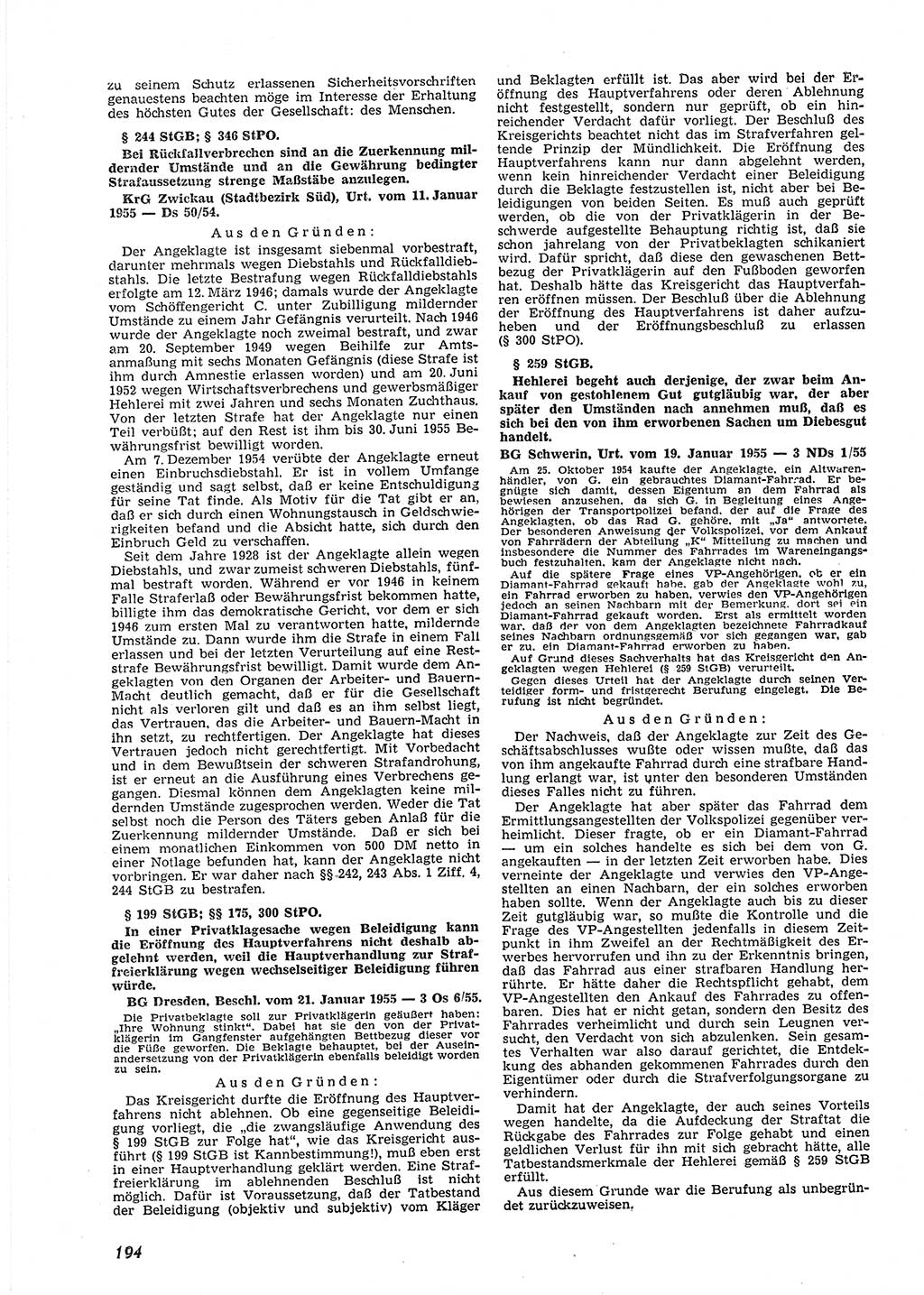 Neue Justiz (NJ), Zeitschrift für Recht und Rechtswissenschaft [Deutsche Demokratische Republik (DDR)], 9. Jahrgang 1955, Seite 194 (NJ DDR 1955, S. 194)