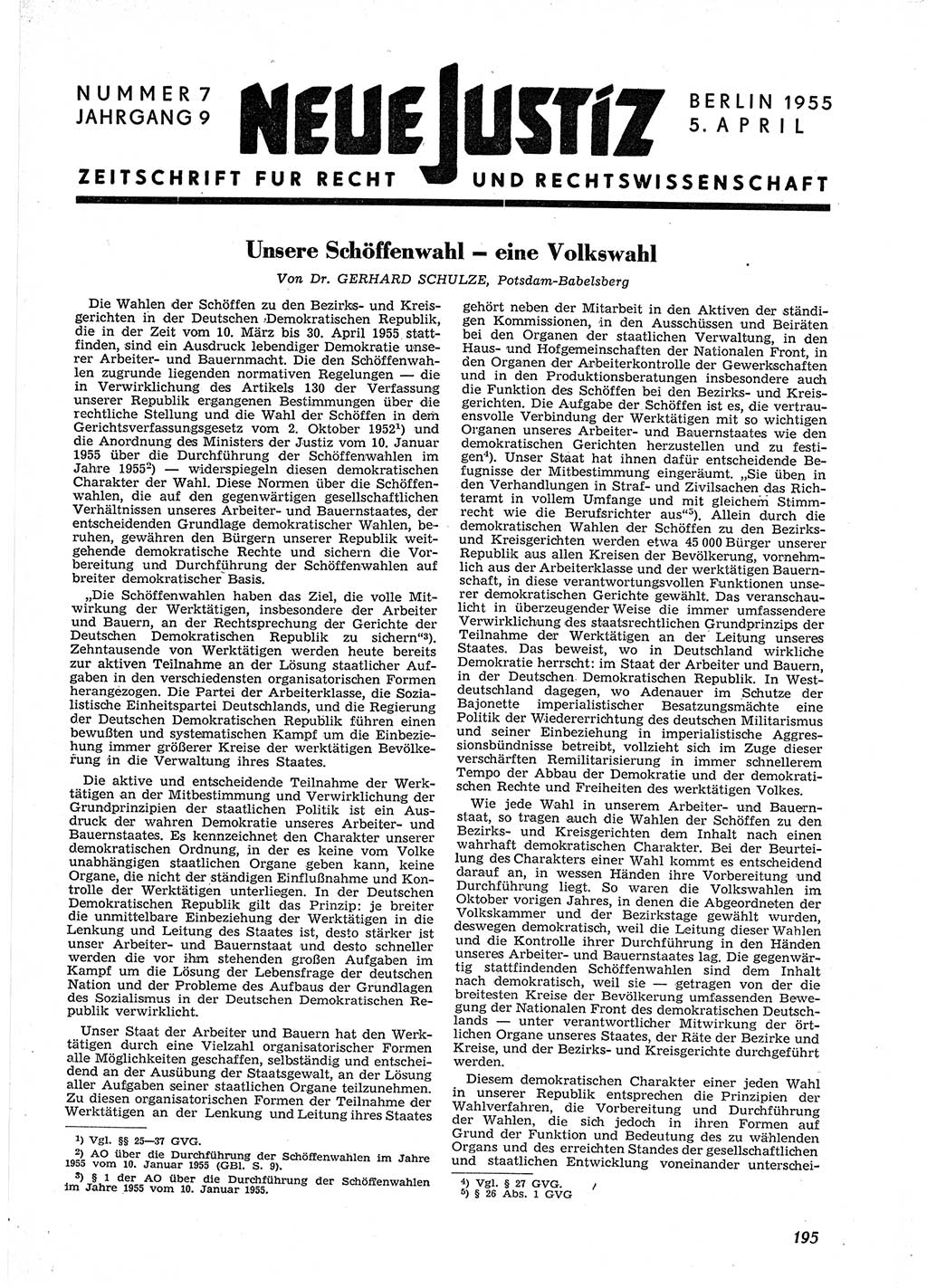 Neue Justiz (NJ), Zeitschrift für Recht und Rechtswissenschaft [Deutsche Demokratische Republik (DDR)], 9. Jahrgang 1955, Seite 195 (NJ DDR 1955, S. 195)