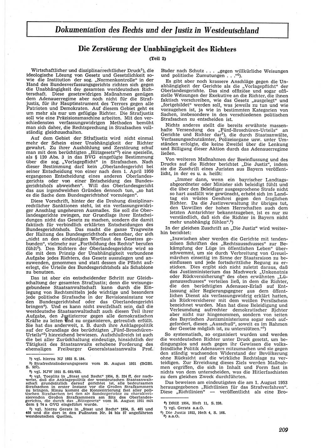 Neue Justiz (NJ), Zeitschrift für Recht und Rechtswissenschaft [Deutsche Demokratische Republik (DDR)], 9. Jahrgang 1955, Seite 209 (NJ DDR 1955, S. 209)