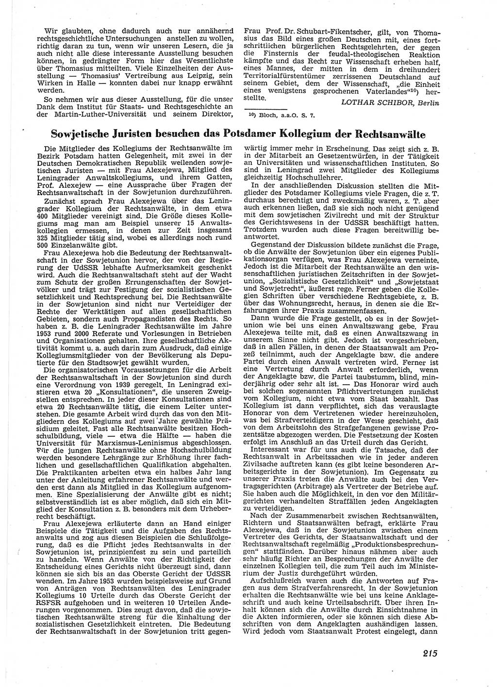 Neue Justiz (NJ), Zeitschrift für Recht und Rechtswissenschaft [Deutsche Demokratische Republik (DDR)], 9. Jahrgang 1955, Seite 215 (NJ DDR 1955, S. 215)