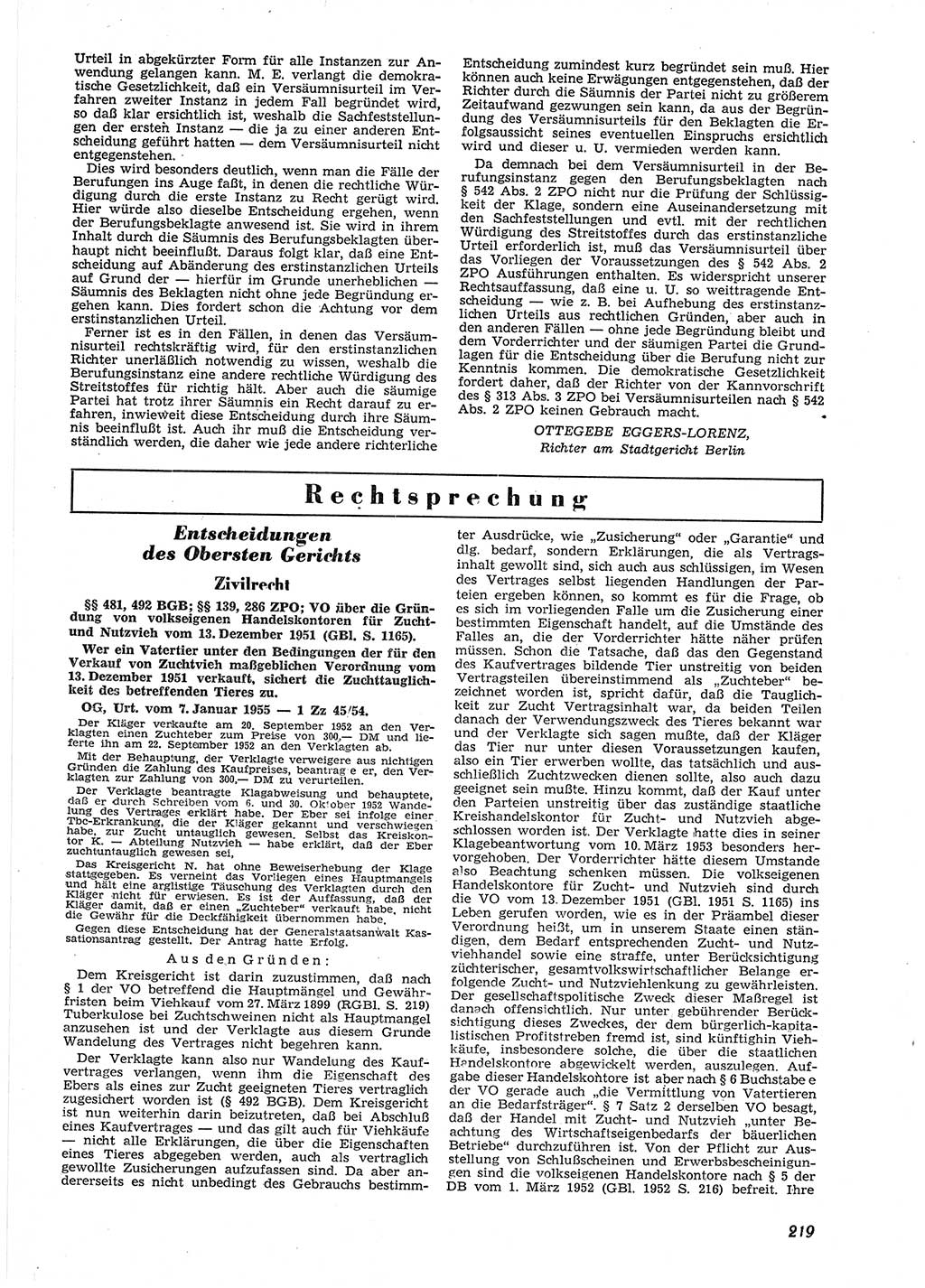 Neue Justiz (NJ), Zeitschrift für Recht und Rechtswissenschaft [Deutsche Demokratische Republik (DDR)], 9. Jahrgang 1955, Seite 219 (NJ DDR 1955, S. 219)