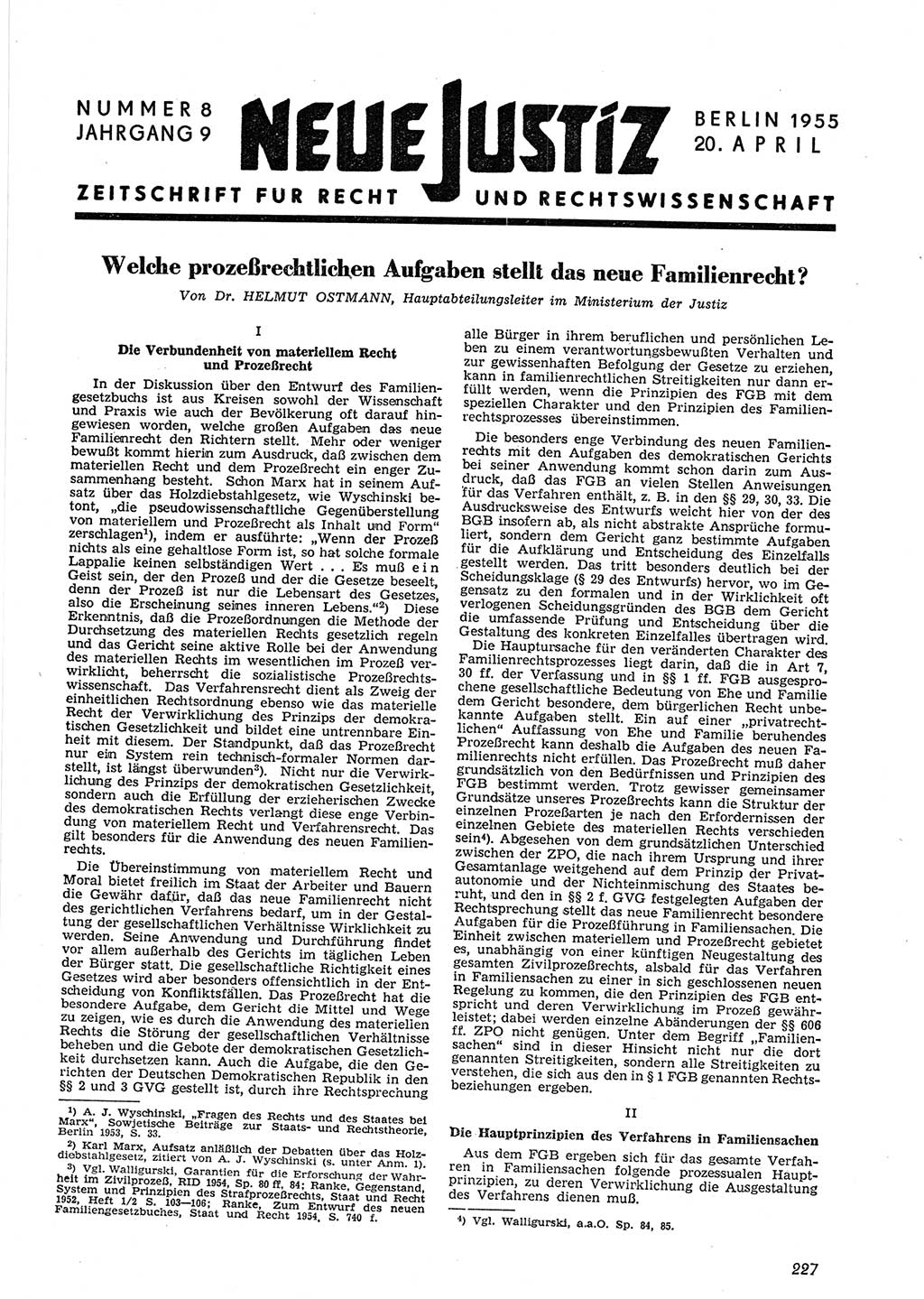 Neue Justiz (NJ), Zeitschrift für Recht und Rechtswissenschaft [Deutsche Demokratische Republik (DDR)], 9. Jahrgang 1955, Seite 227 (NJ DDR 1955, S. 227)