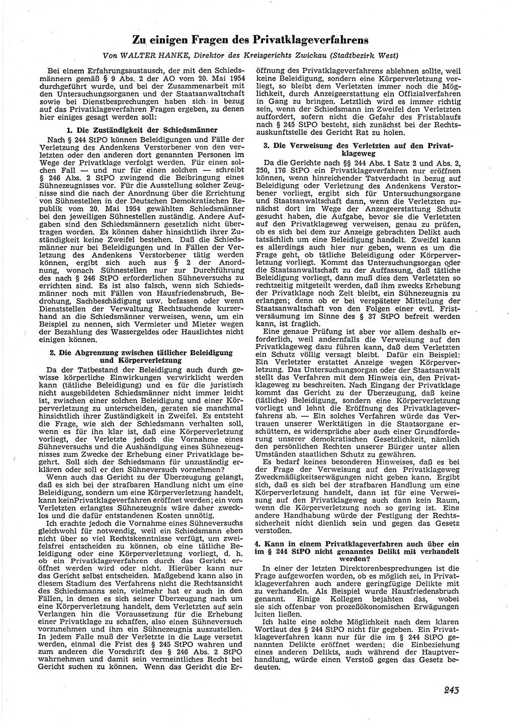 Neue Justiz (NJ), Zeitschrift für Recht und Rechtswissenschaft [Deutsche Demokratische Republik (DDR)], 9. Jahrgang 1955, Seite 243 (NJ DDR 1955, S. 243)