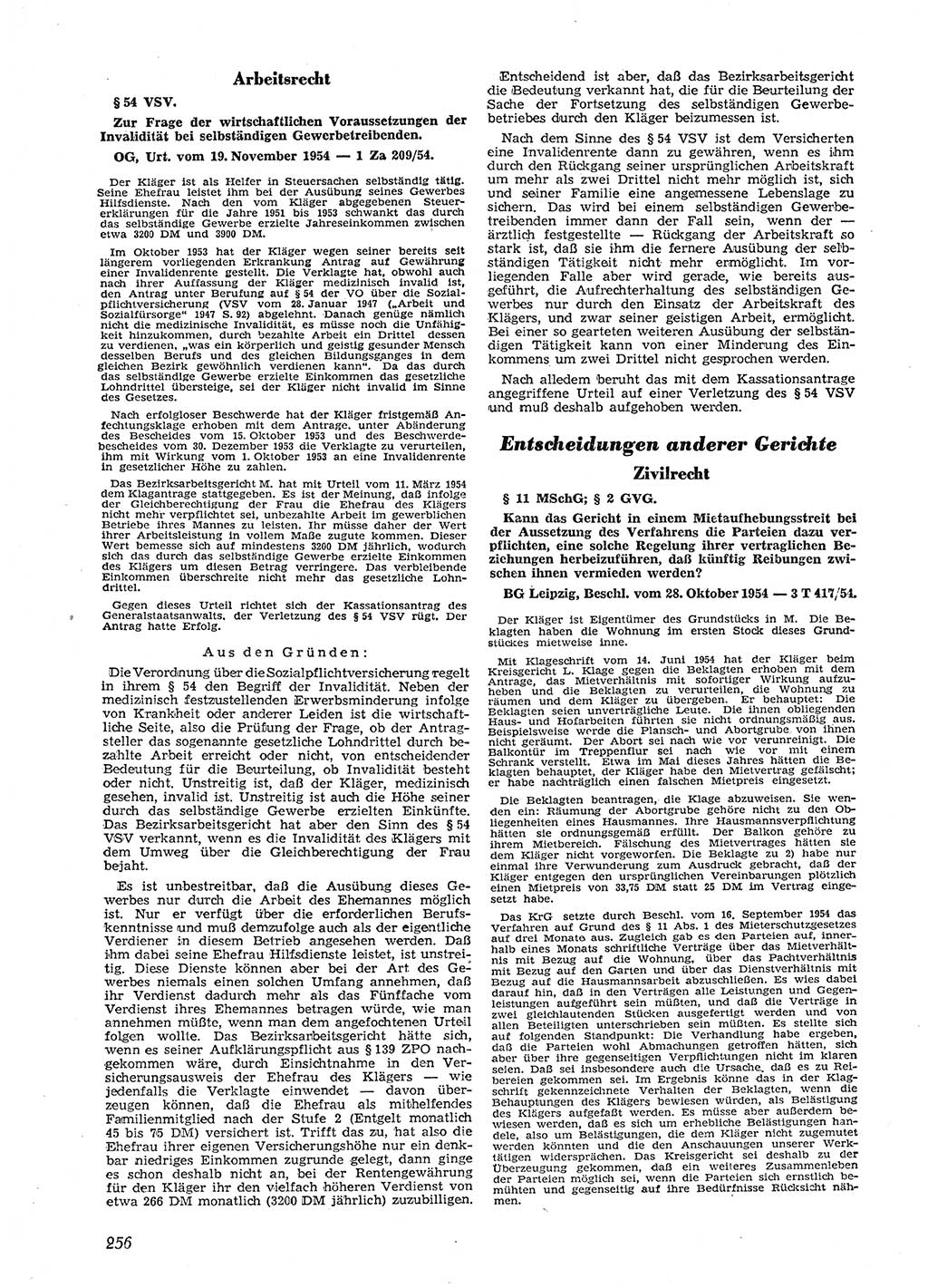 Neue Justiz (NJ), Zeitschrift für Recht und Rechtswissenschaft [Deutsche Demokratische Republik (DDR)], 9. Jahrgang 1955, Seite 256 (NJ DDR 1955, S. 256)