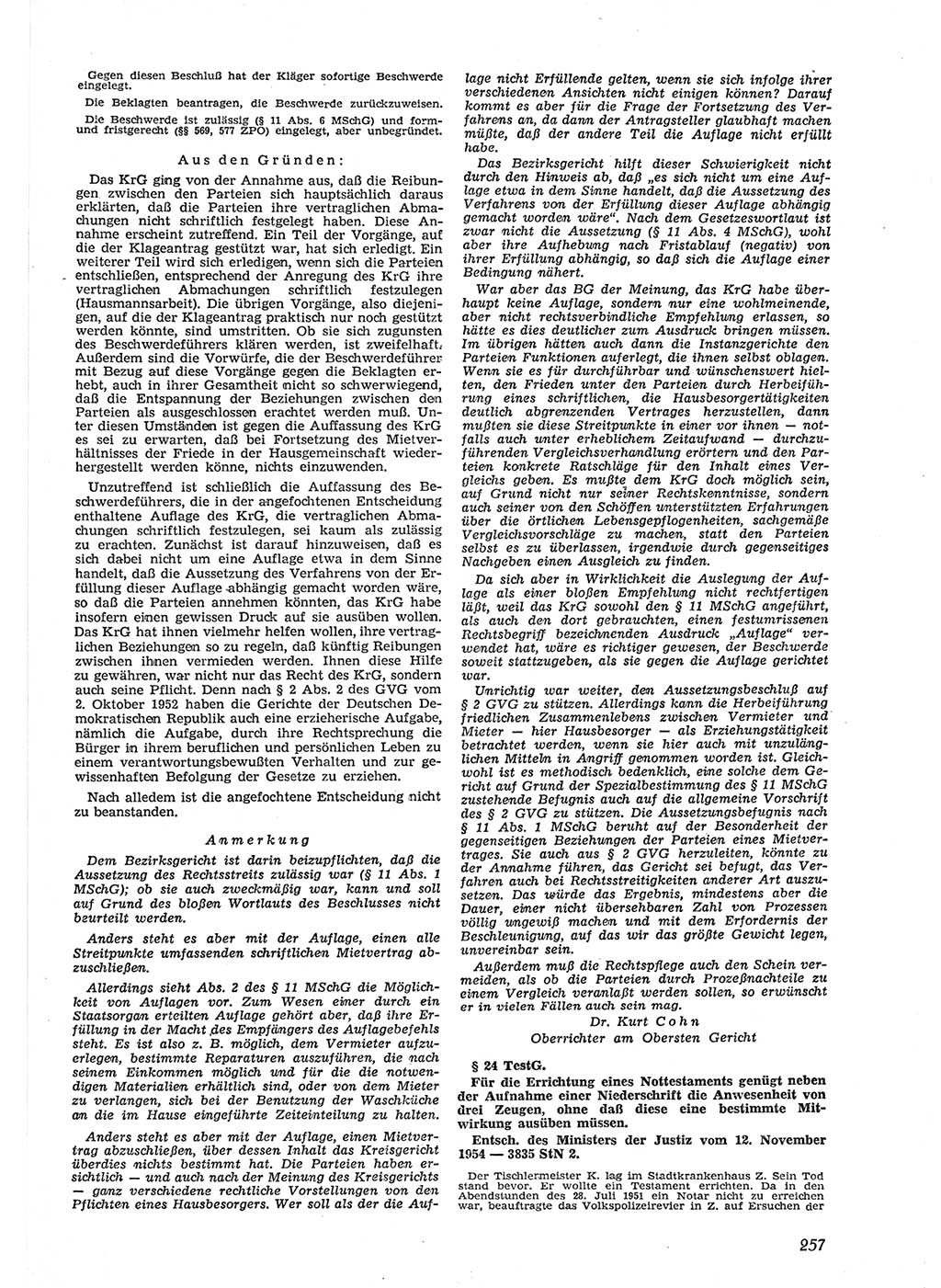 Neue Justiz (NJ), Zeitschrift für Recht und Rechtswissenschaft [Deutsche Demokratische Republik (DDR)], 9. Jahrgang 1955, Seite 257 (NJ DDR 1955, S. 257)