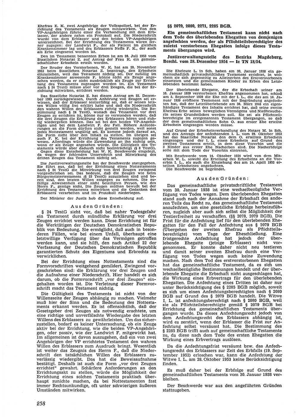 Neue Justiz (NJ), Zeitschrift für Recht und Rechtswissenschaft [Deutsche Demokratische Republik (DDR)], 9. Jahrgang 1955, Seite 258 (NJ DDR 1955, S. 258)