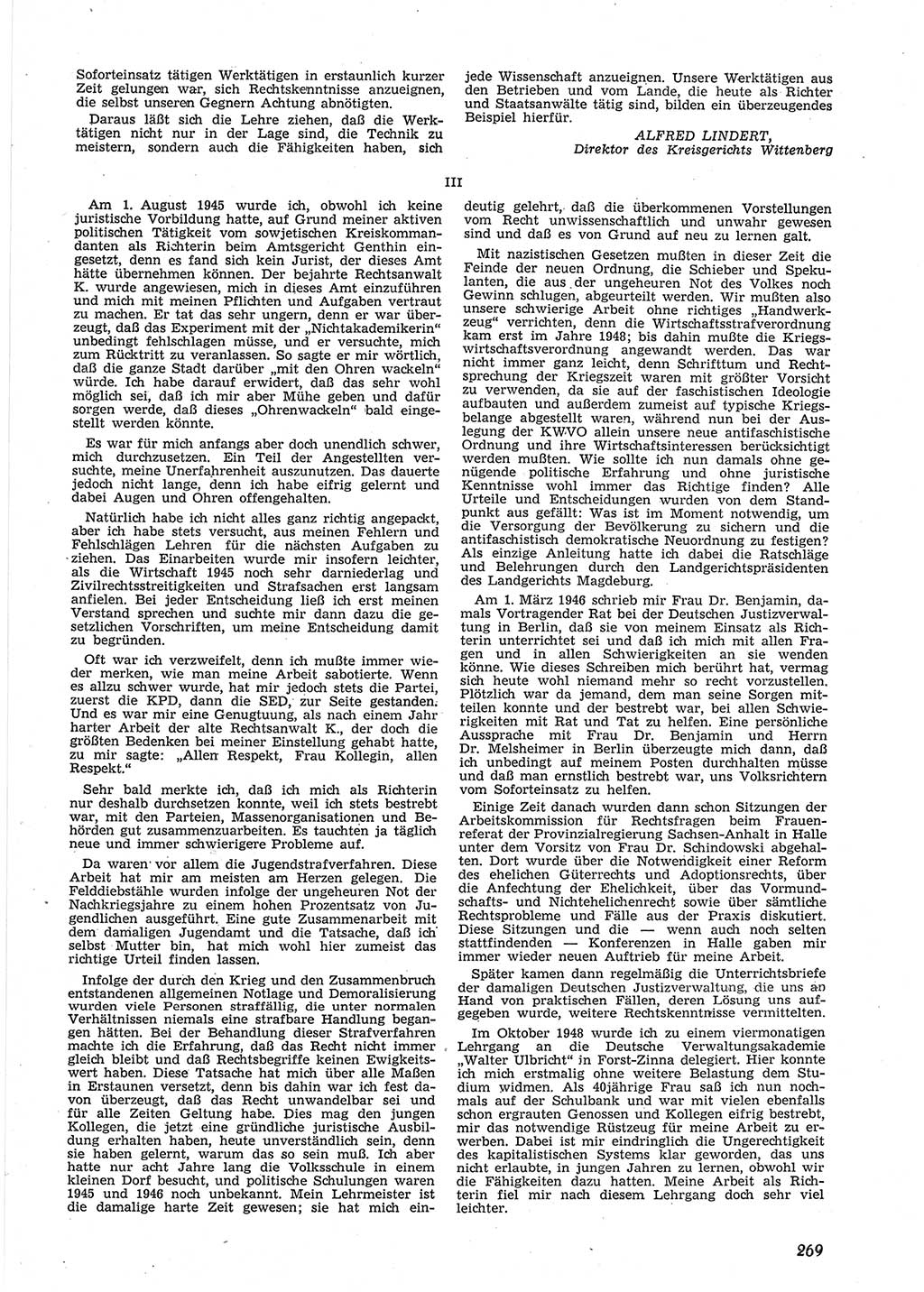 Neue Justiz (NJ), Zeitschrift für Recht und Rechtswissenschaft [Deutsche Demokratische Republik (DDR)], 9. Jahrgang 1955, Seite 269 (NJ DDR 1955, S. 269)