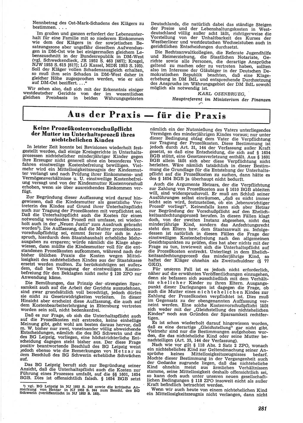 Neue Justiz (NJ), Zeitschrift für Recht und Rechtswissenschaft [Deutsche Demokratische Republik (DDR)], 9. Jahrgang 1955, Seite 281 (NJ DDR 1955, S. 281)