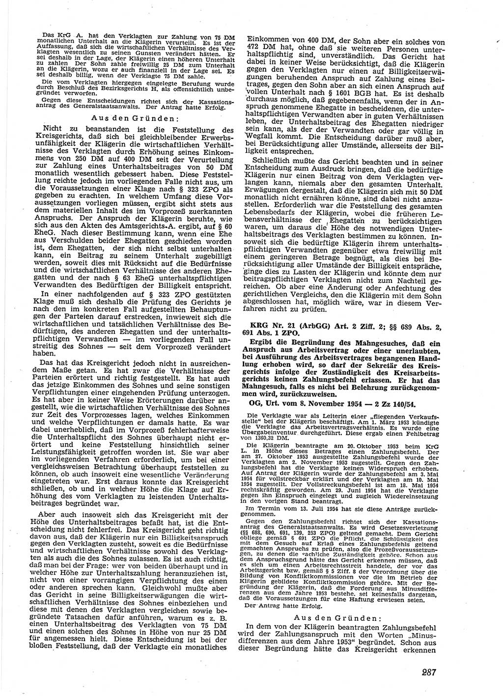 Neue Justiz (NJ), Zeitschrift für Recht und Rechtswissenschaft [Deutsche Demokratische Republik (DDR)], 9. Jahrgang 1955, Seite 287 (NJ DDR 1955, S. 287)