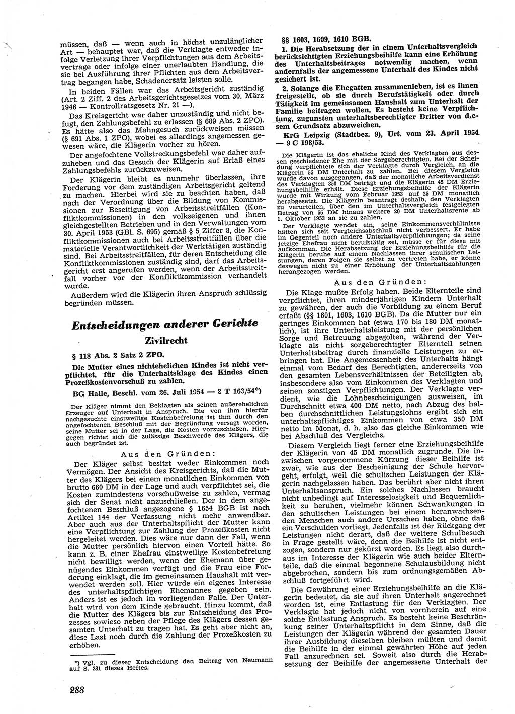 Neue Justiz (NJ), Zeitschrift für Recht und Rechtswissenschaft [Deutsche Demokratische Republik (DDR)], 9. Jahrgang 1955, Seite 288 (NJ DDR 1955, S. 288)