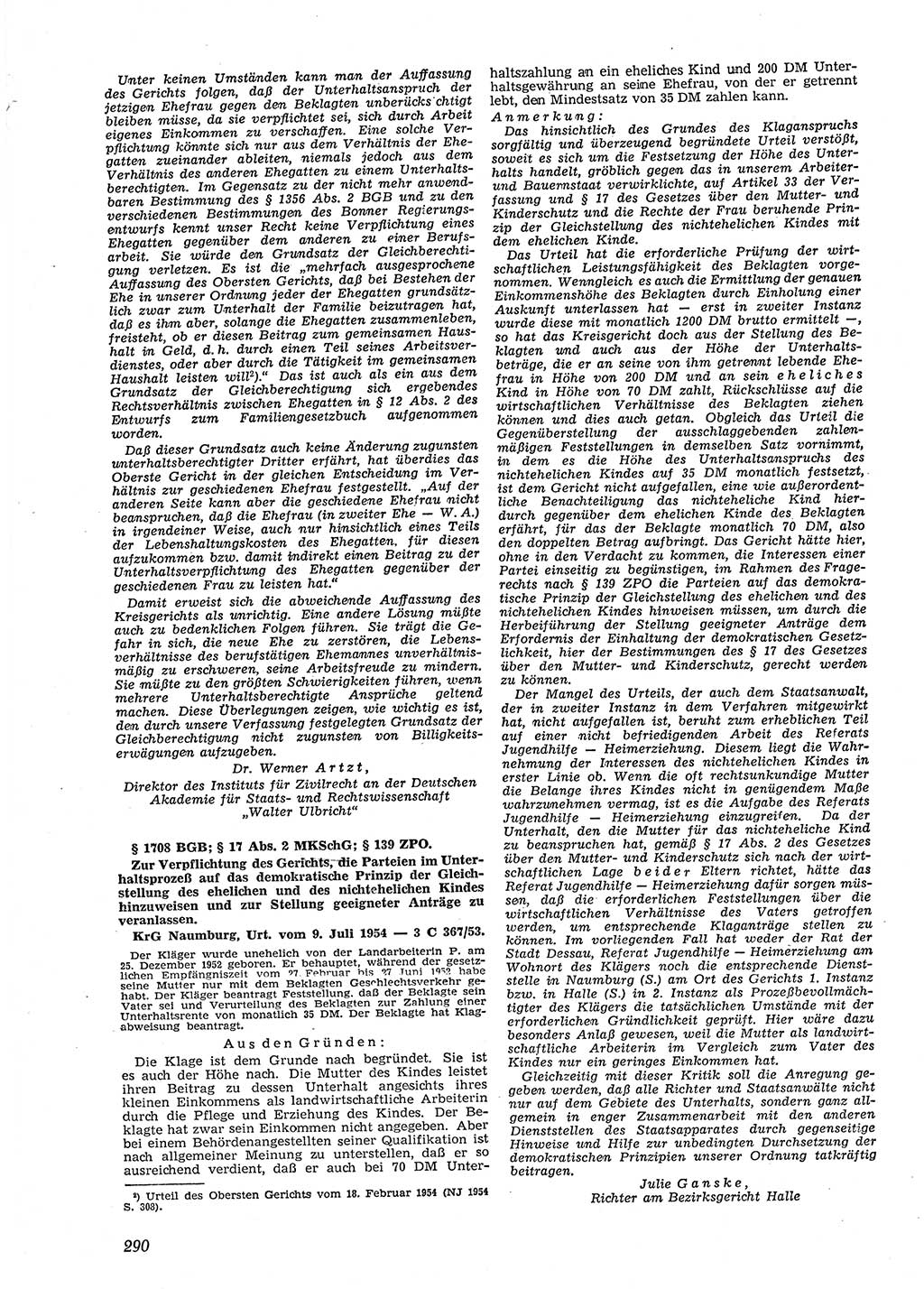 Neue Justiz (NJ), Zeitschrift für Recht und Rechtswissenschaft [Deutsche Demokratische Republik (DDR)], 9. Jahrgang 1955, Seite 290 (NJ DDR 1955, S. 290)