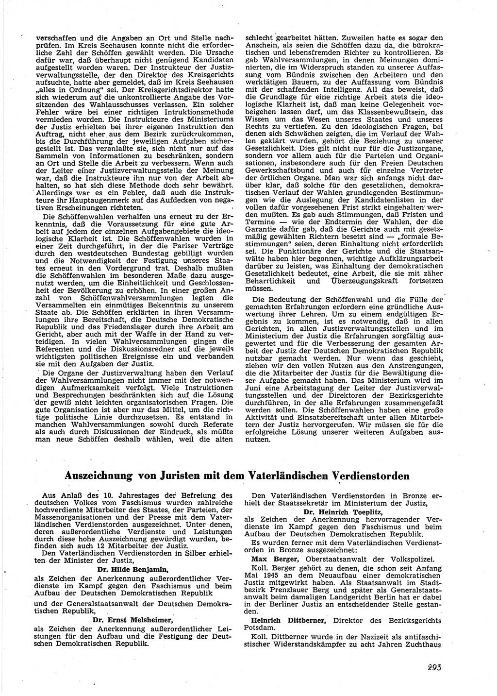 Neue Justiz (NJ), Zeitschrift für Recht und Rechtswissenschaft [Deutsche Demokratische Republik (DDR)], 9. Jahrgang 1955, Seite 293 (NJ DDR 1955, S. 293)