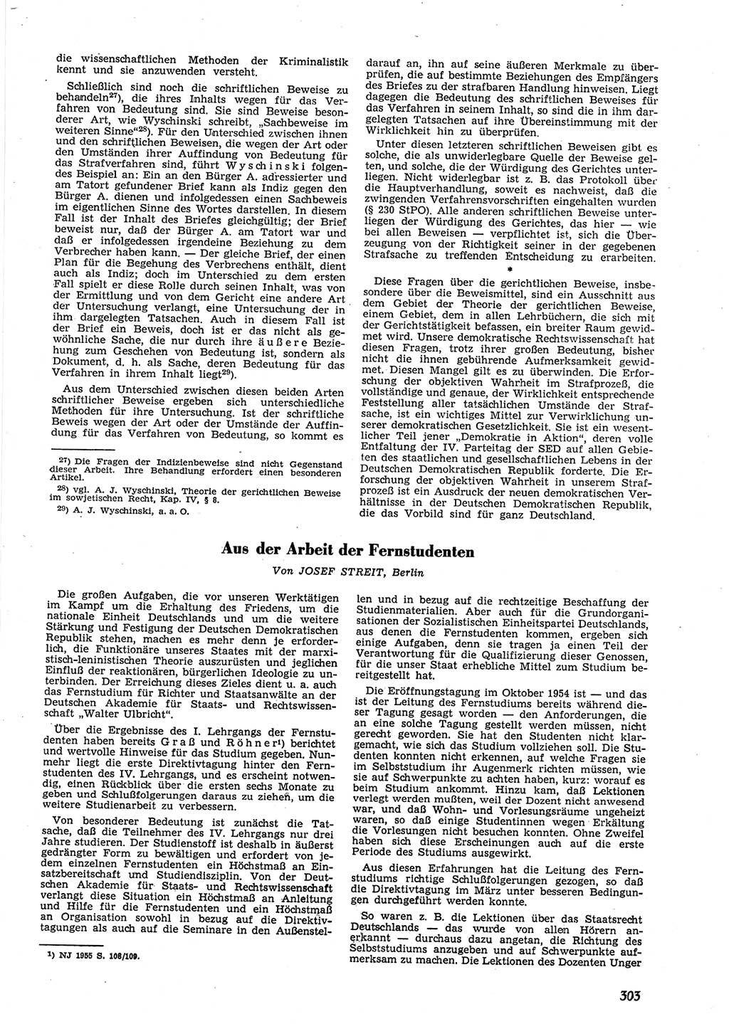 Neue Justiz (NJ), Zeitschrift für Recht und Rechtswissenschaft [Deutsche Demokratische Republik (DDR)], 9. Jahrgang 1955, Seite 303 (NJ DDR 1955, S. 303)