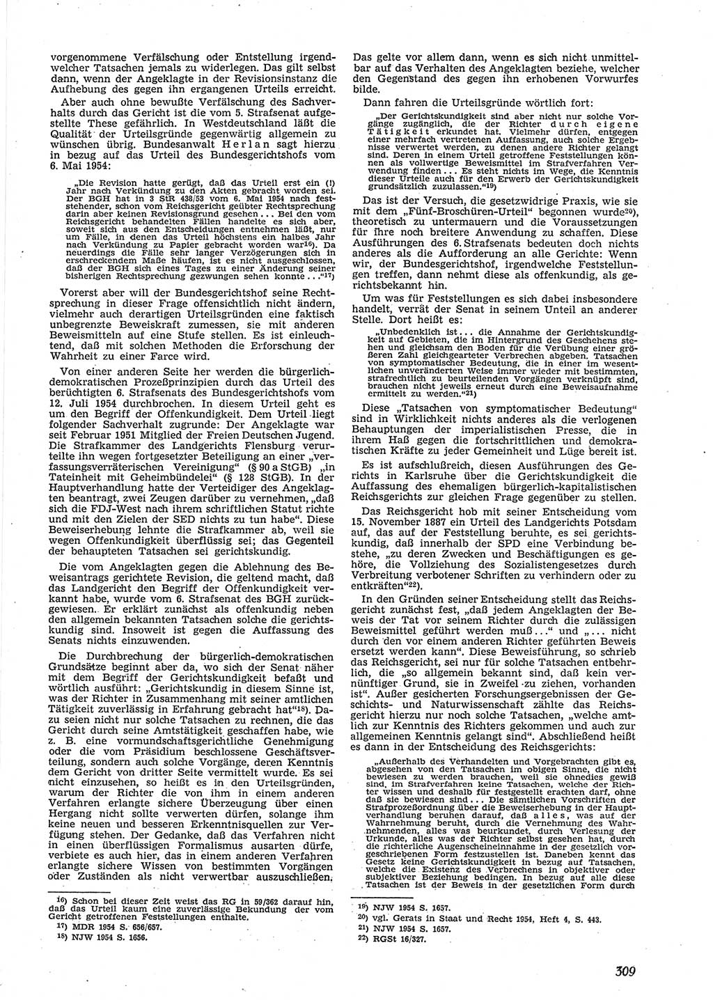 Neue Justiz (NJ), Zeitschrift für Recht und Rechtswissenschaft [Deutsche Demokratische Republik (DDR)], 9. Jahrgang 1955, Seite 309 (NJ DDR 1955, S. 309)