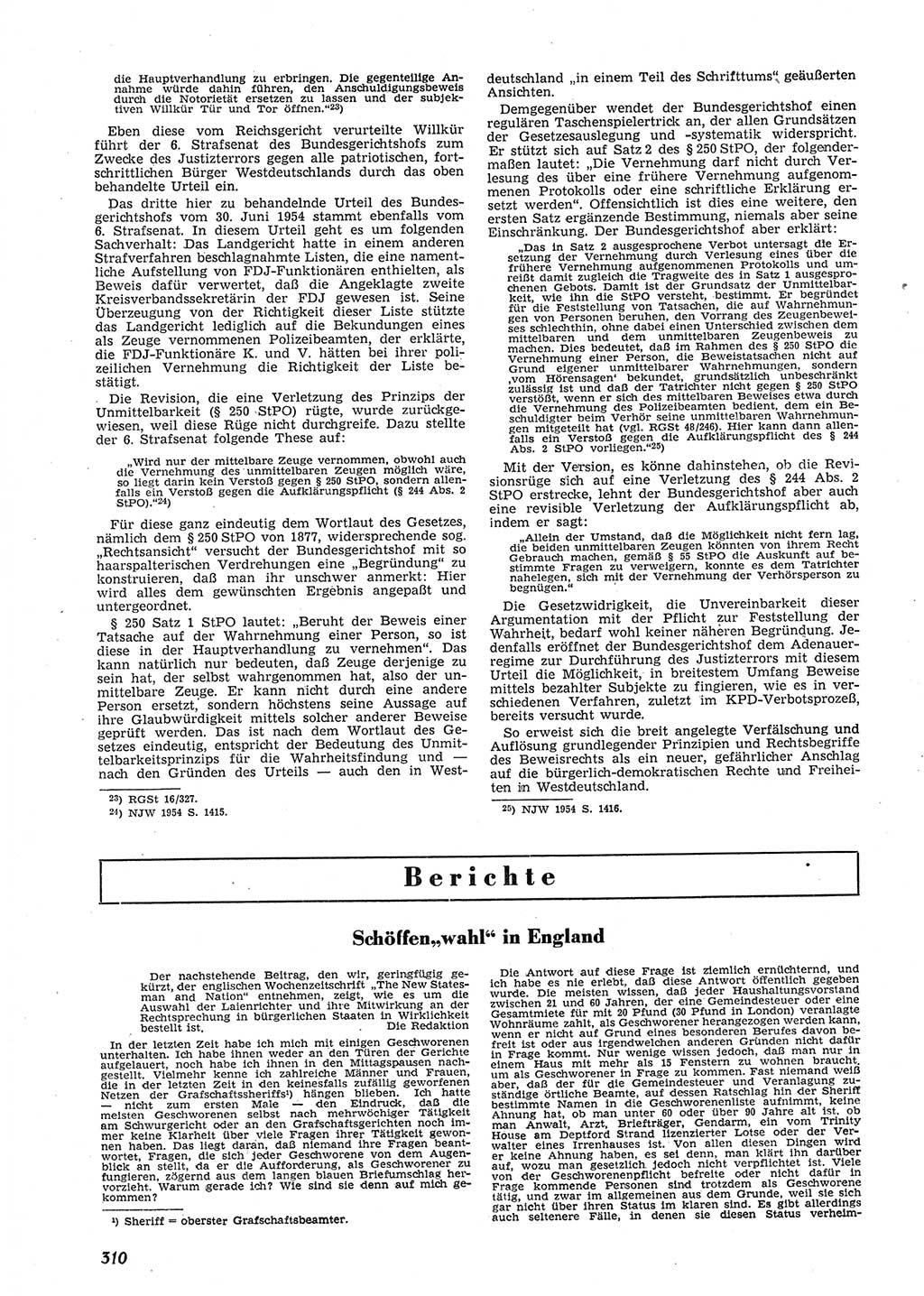 Neue Justiz (NJ), Zeitschrift für Recht und Rechtswissenschaft [Deutsche Demokratische Republik (DDR)], 9. Jahrgang 1955, Seite 310 (NJ DDR 1955, S. 310)