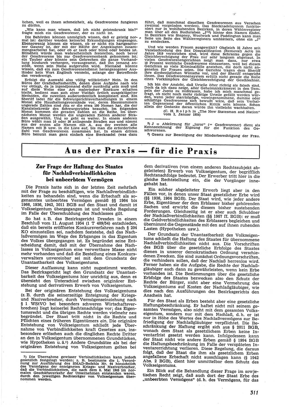 Neue Justiz (NJ), Zeitschrift für Recht und Rechtswissenschaft [Deutsche Demokratische Republik (DDR)], 9. Jahrgang 1955, Seite 311 (NJ DDR 1955, S. 311)