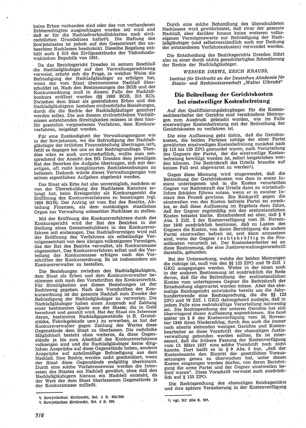 Neue Justiz (NJ), Zeitschrift für Recht und Rechtswissenschaft [Deutsche Demokratische Republik (DDR)], 9. Jahrgang 1955, Seite 312 (NJ DDR 1955, S. 312)