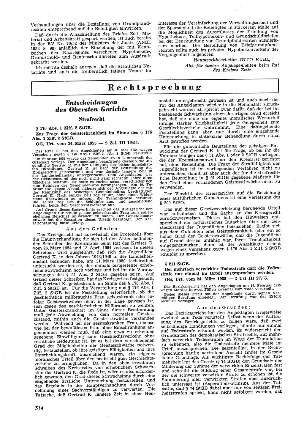 Neue Justiz (NJ), Zeitschrift für Recht und Rechtswissenschaft [Deutsche Demokratische Republik (DDR)], 9. Jahrgang 1955, Seite 314 (NJ DDR 1955, S. 314)