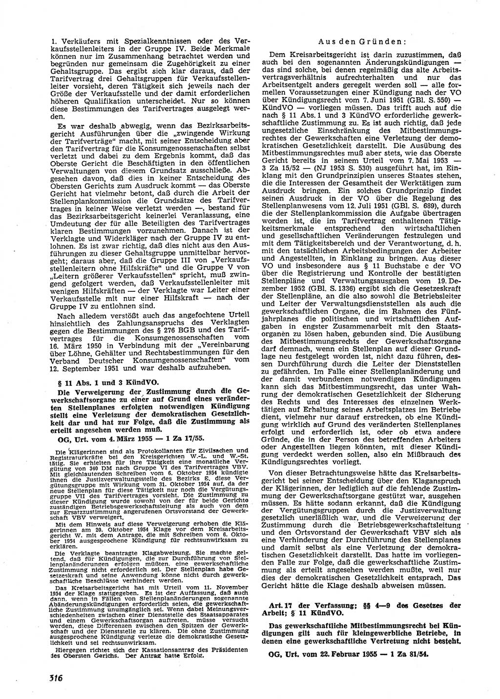 Neue Justiz (NJ), Zeitschrift für Recht und Rechtswissenschaft [Deutsche Demokratische Republik (DDR)], 9. Jahrgang 1955, Seite 316 (NJ DDR 1955, S. 316)