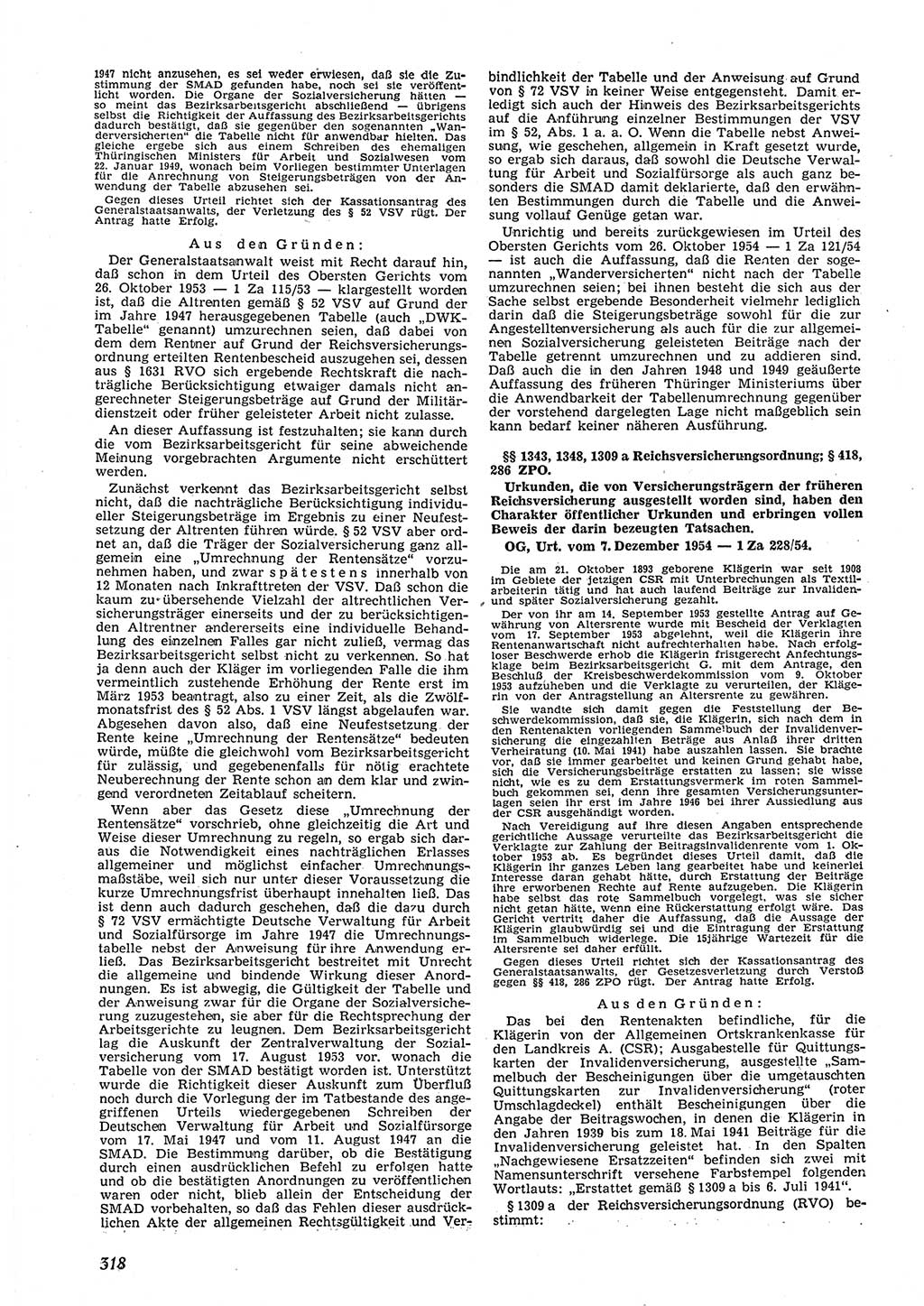 Neue Justiz (NJ), Zeitschrift für Recht und Rechtswissenschaft [Deutsche Demokratische Republik (DDR)], 9. Jahrgang 1955, Seite 318 (NJ DDR 1955, S. 318)