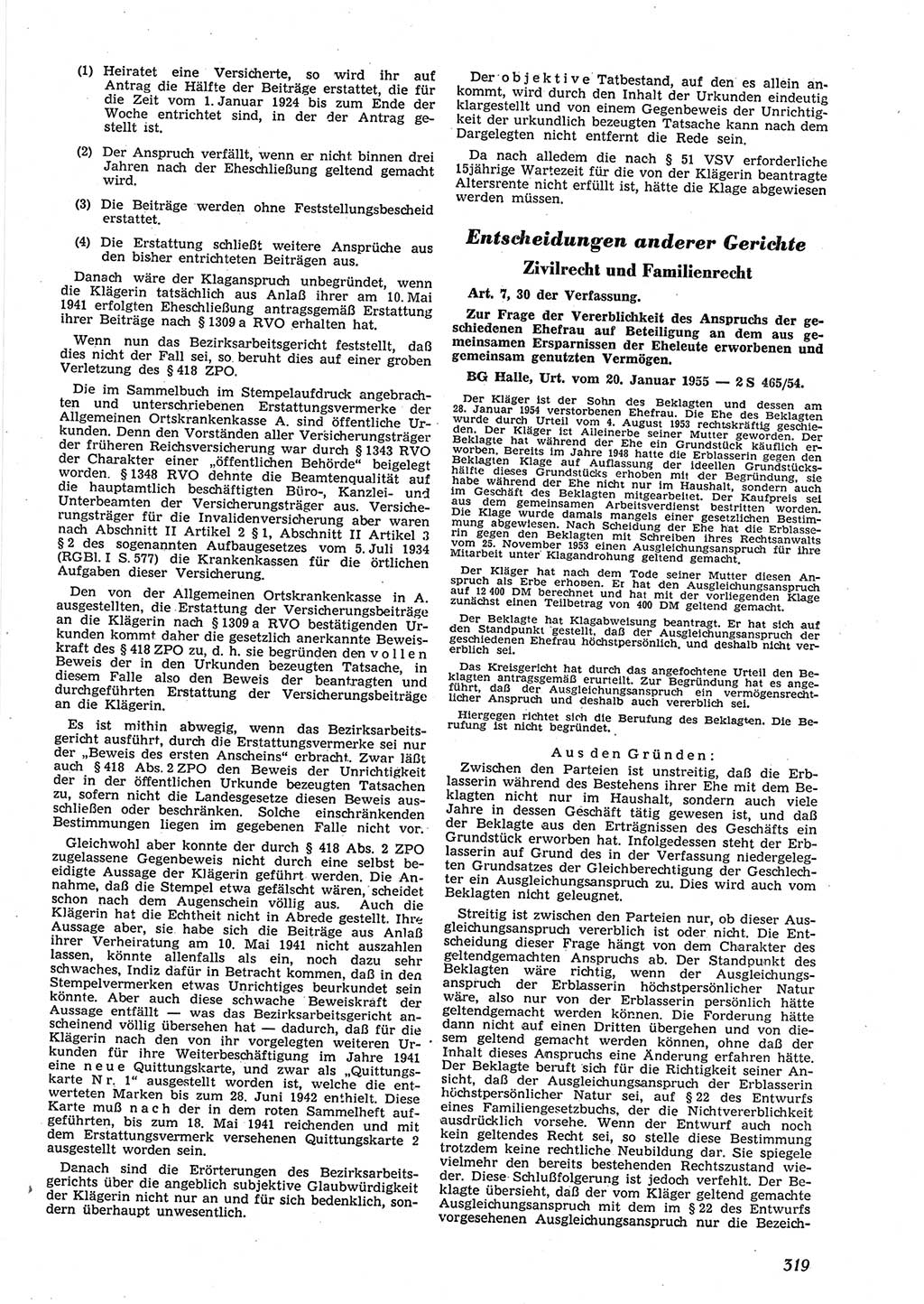 Neue Justiz (NJ), Zeitschrift für Recht und Rechtswissenschaft [Deutsche Demokratische Republik (DDR)], 9. Jahrgang 1955, Seite 319 (NJ DDR 1955, S. 319)