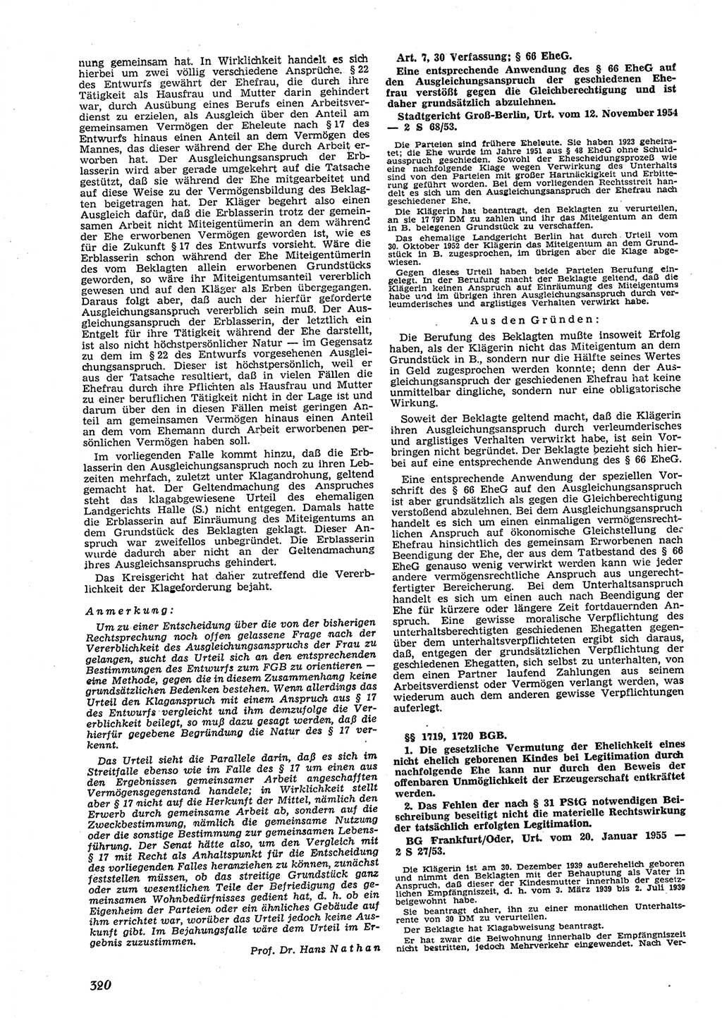 Neue Justiz (NJ), Zeitschrift für Recht und Rechtswissenschaft [Deutsche Demokratische Republik (DDR)], 9. Jahrgang 1955, Seite 320 (NJ DDR 1955, S. 320)