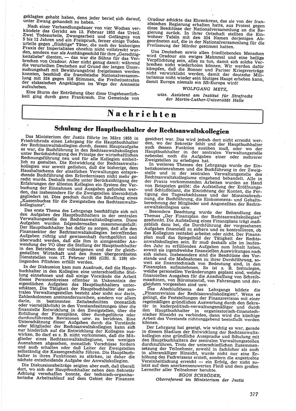 Neue Justiz (NJ), Zeitschrift für Recht und Rechtswissenschaft [Deutsche Demokratische Republik (DDR)], 9. Jahrgang 1955, Seite 377 (NJ DDR 1955, S. 377)