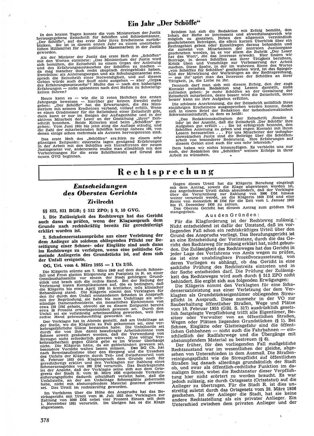 Neue Justiz (NJ), Zeitschrift für Recht und Rechtswissenschaft [Deutsche Demokratische Republik (DDR)], 9. Jahrgang 1955, Seite 378 (NJ DDR 1955, S. 378)