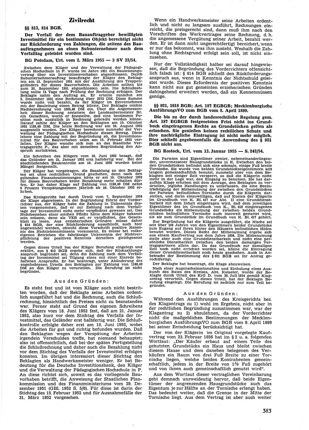 Neue Justiz (NJ), Zeitschrift für Recht und Rechtswissenschaft [Deutsche Demokratische Republik (DDR)], 9. Jahrgang 1955, Seite 383 (NJ DDR 1955, S. 383)