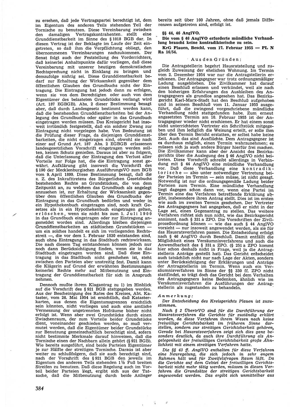 Neue Justiz (NJ), Zeitschrift für Recht und Rechtswissenschaft [Deutsche Demokratische Republik (DDR)], 9. Jahrgang 1955, Seite 384 (NJ DDR 1955, S. 384)