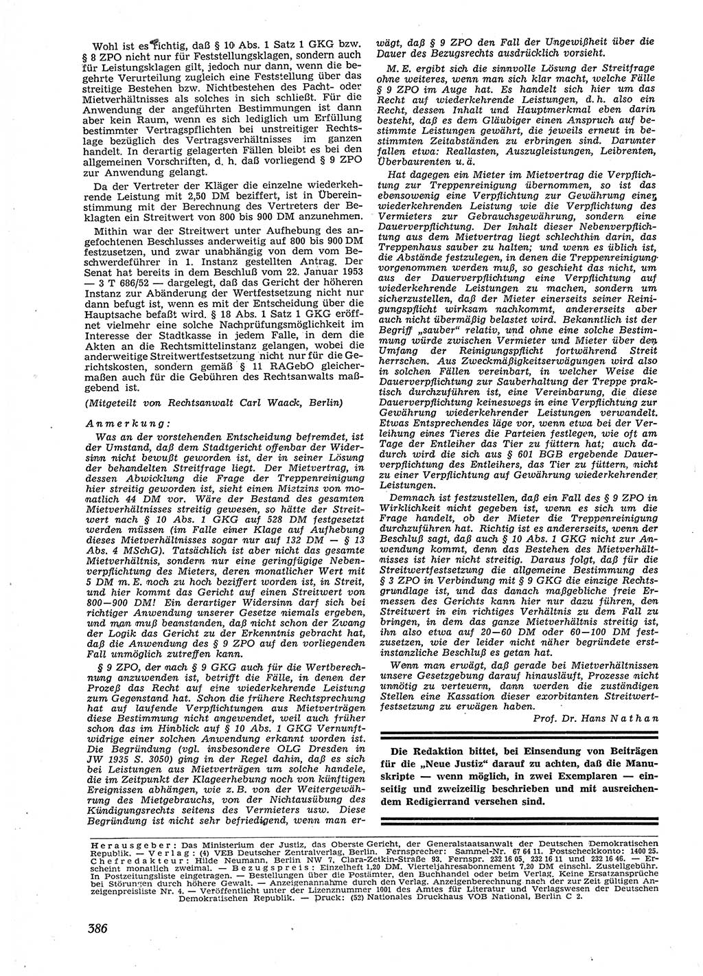 Neue Justiz (NJ), Zeitschrift für Recht und Rechtswissenschaft [Deutsche Demokratische Republik (DDR)], 9. Jahrgang 1955, Seite 386 (NJ DDR 1955, S. 386)