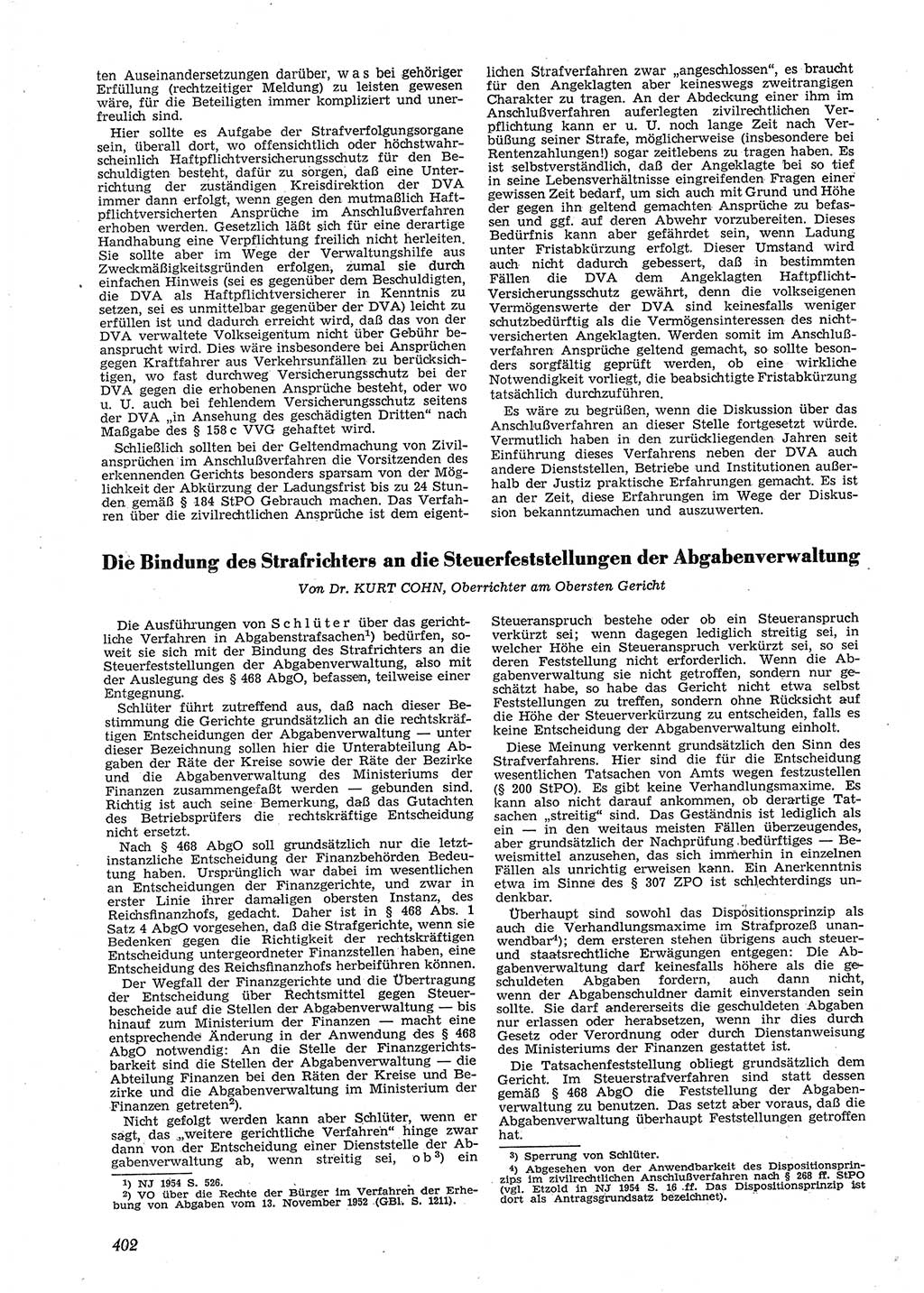 Neue Justiz (NJ), Zeitschrift für Recht und Rechtswissenschaft [Deutsche Demokratische Republik (DDR)], 9. Jahrgang 1955, Seite 402 (NJ DDR 1955, S. 402)