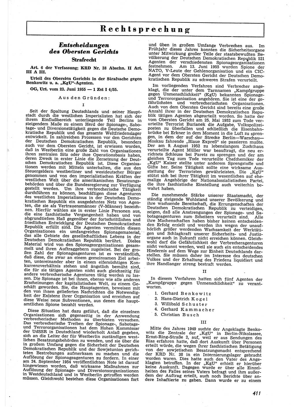 Neue Justiz (NJ), Zeitschrift für Recht und Rechtswissenschaft [Deutsche Demokratische Republik (DDR)], 9. Jahrgang 1955, Seite 411 (NJ DDR 1955, S. 411)