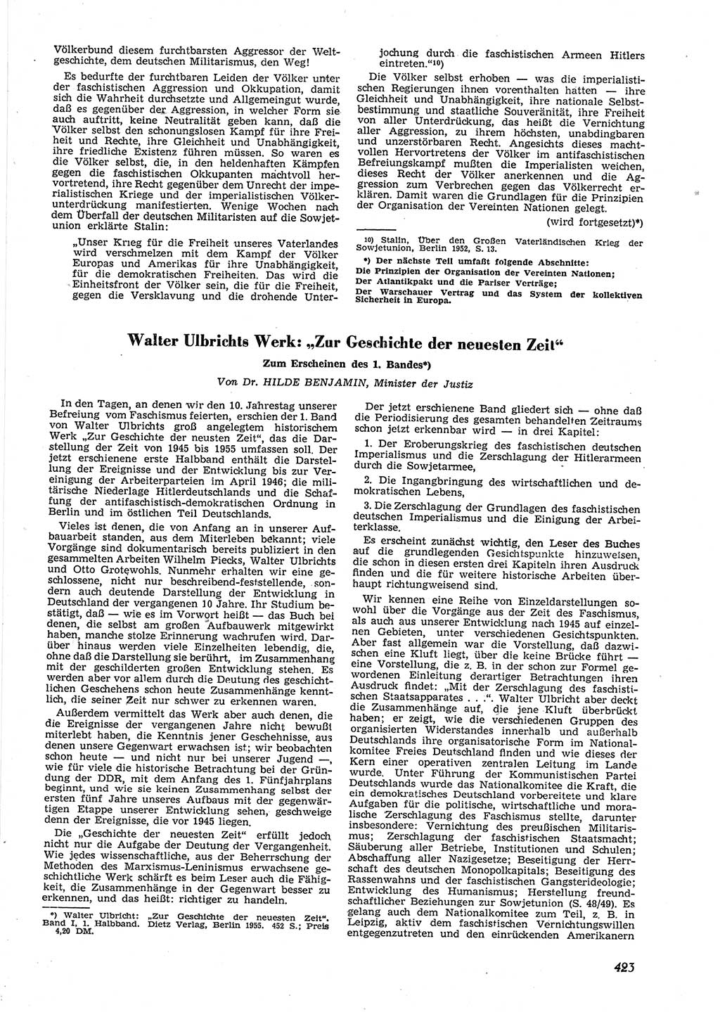 Neue Justiz (NJ), Zeitschrift für Recht und Rechtswissenschaft [Deutsche Demokratische Republik (DDR)], 9. Jahrgang 1955, Seite 423 (NJ DDR 1955, S. 423)