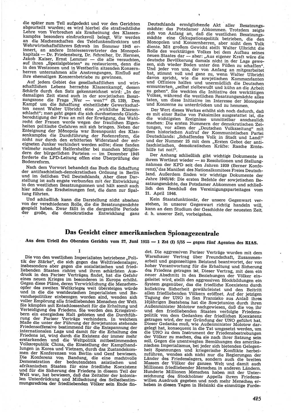 Neue Justiz (NJ), Zeitschrift für Recht und Rechtswissenschaft [Deutsche Demokratische Republik (DDR)], 9. Jahrgang 1955, Seite 425 (NJ DDR 1955, S. 425)