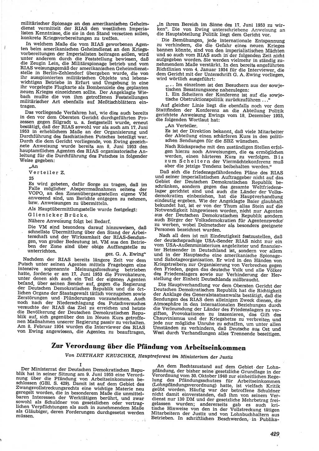 Neue Justiz (NJ), Zeitschrift für Recht und Rechtswissenschaft [Deutsche Demokratische Republik (DDR)], 9. Jahrgang 1955, Seite 429 (NJ DDR 1955, S. 429)