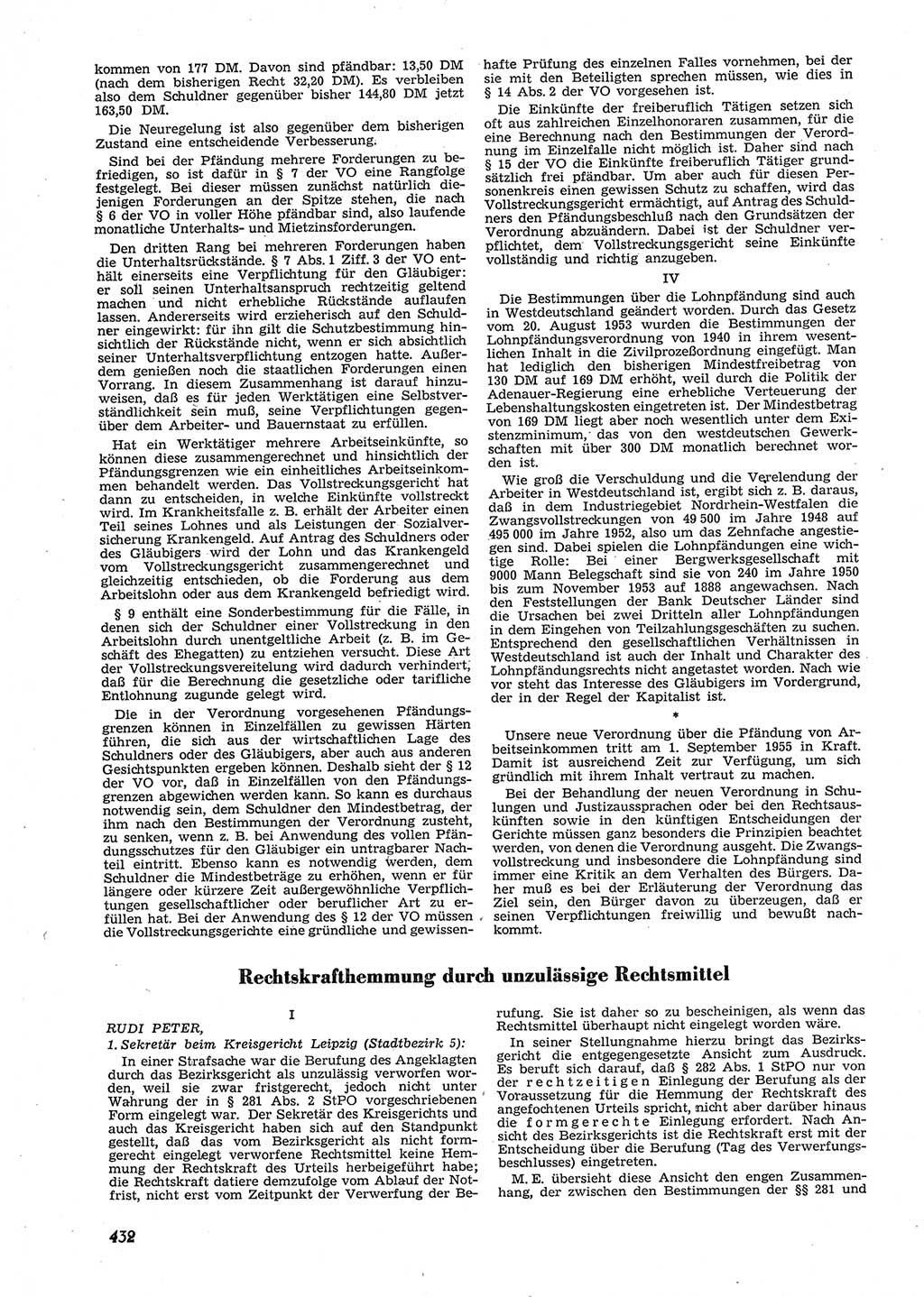 Neue Justiz (NJ), Zeitschrift für Recht und Rechtswissenschaft [Deutsche Demokratische Republik (DDR)], 9. Jahrgang 1955, Seite 432 (NJ DDR 1955, S. 432)