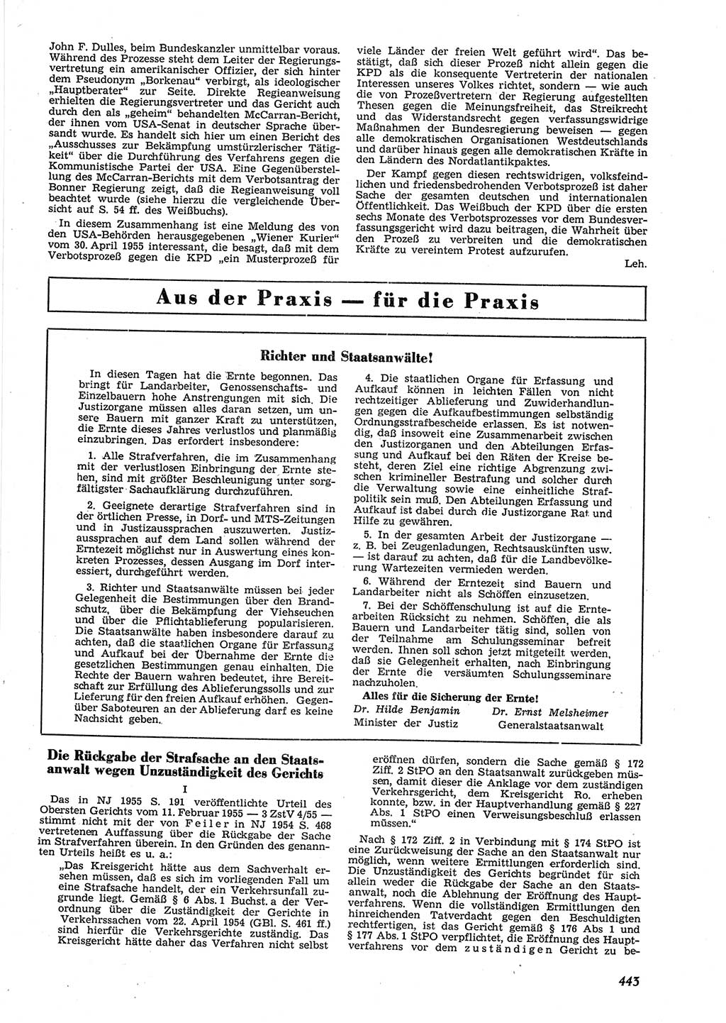 Neue Justiz (NJ), Zeitschrift für Recht und Rechtswissenschaft [Deutsche Demokratische Republik (DDR)], 9. Jahrgang 1955, Seite 443 (NJ DDR 1955, S. 443)