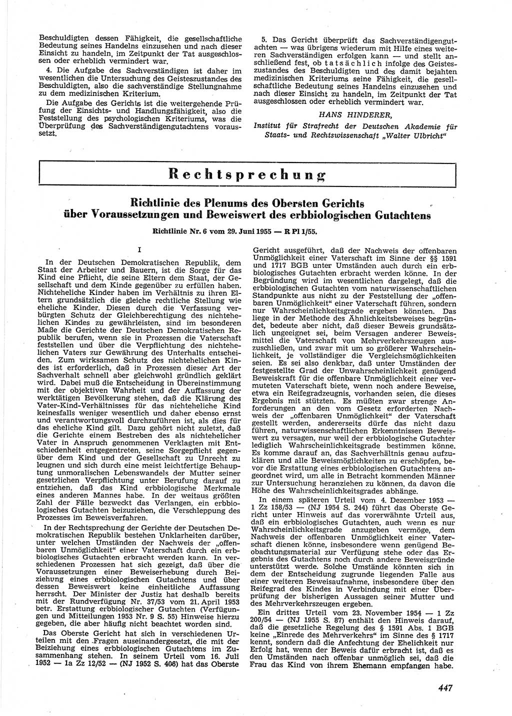 Neue Justiz (NJ), Zeitschrift für Recht und Rechtswissenschaft [Deutsche Demokratische Republik (DDR)], 9. Jahrgang 1955, Seite 447 (NJ DDR 1955, S. 447)