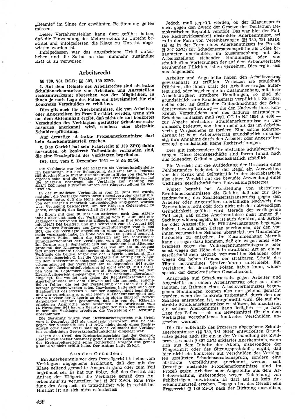 Neue Justiz (NJ), Zeitschrift für Recht und Rechtswissenschaft [Deutsche Demokratische Republik (DDR)], 9. Jahrgang 1955, Seite 452 (NJ DDR 1955, S. 452)