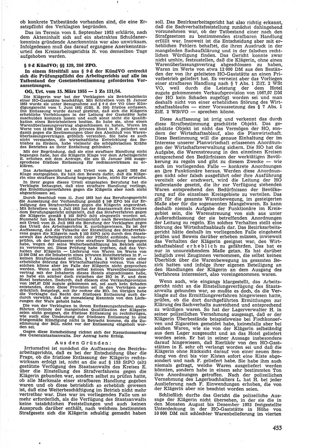 Neue Justiz (NJ), Zeitschrift für Recht und Rechtswissenschaft [Deutsche Demokratische Republik (DDR)], 9. Jahrgang 1955, Seite 453 (NJ DDR 1955, S. 453)