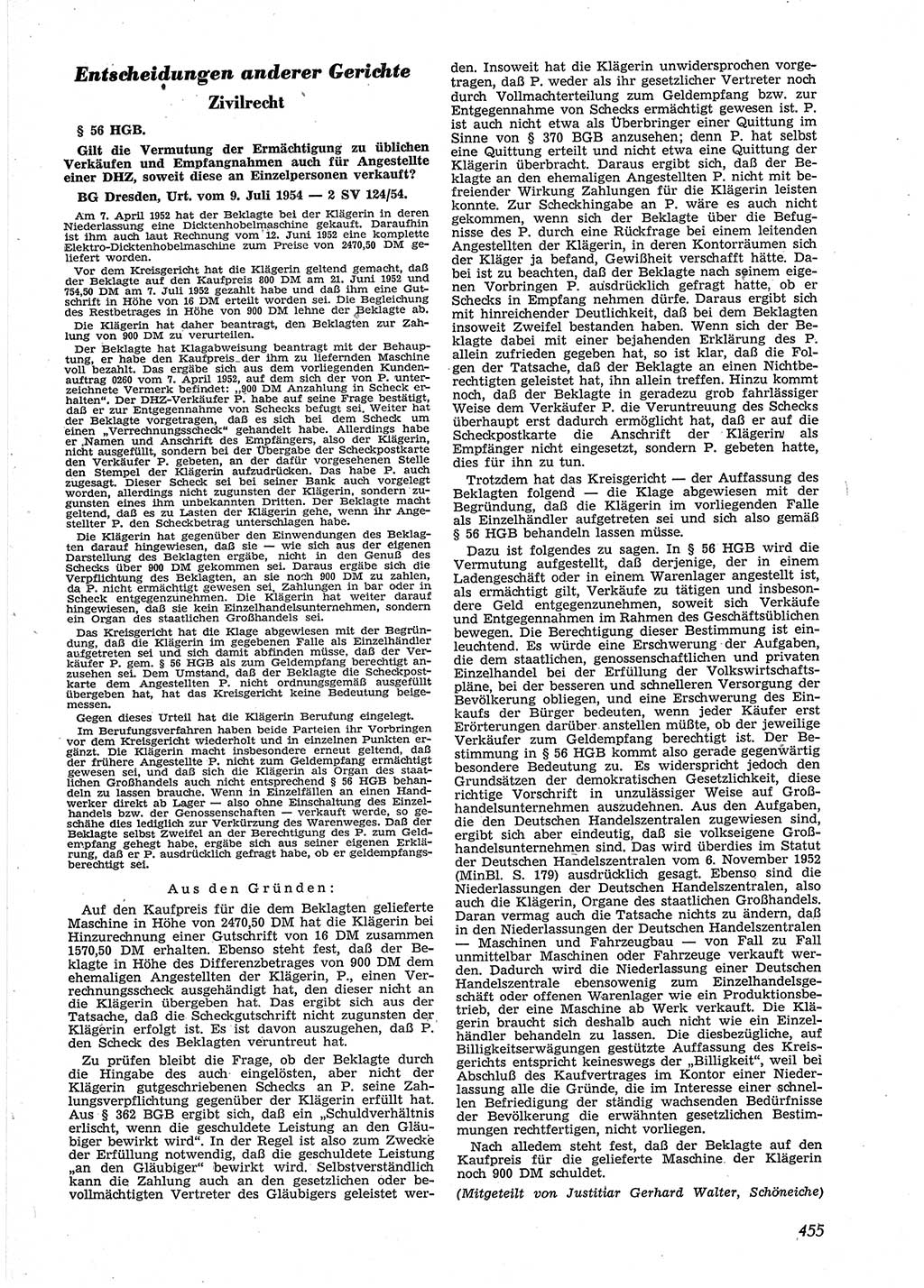 Neue Justiz (NJ), Zeitschrift für Recht und Rechtswissenschaft [Deutsche Demokratische Republik (DDR)], 9. Jahrgang 1955, Seite 455 (NJ DDR 1955, S. 455)