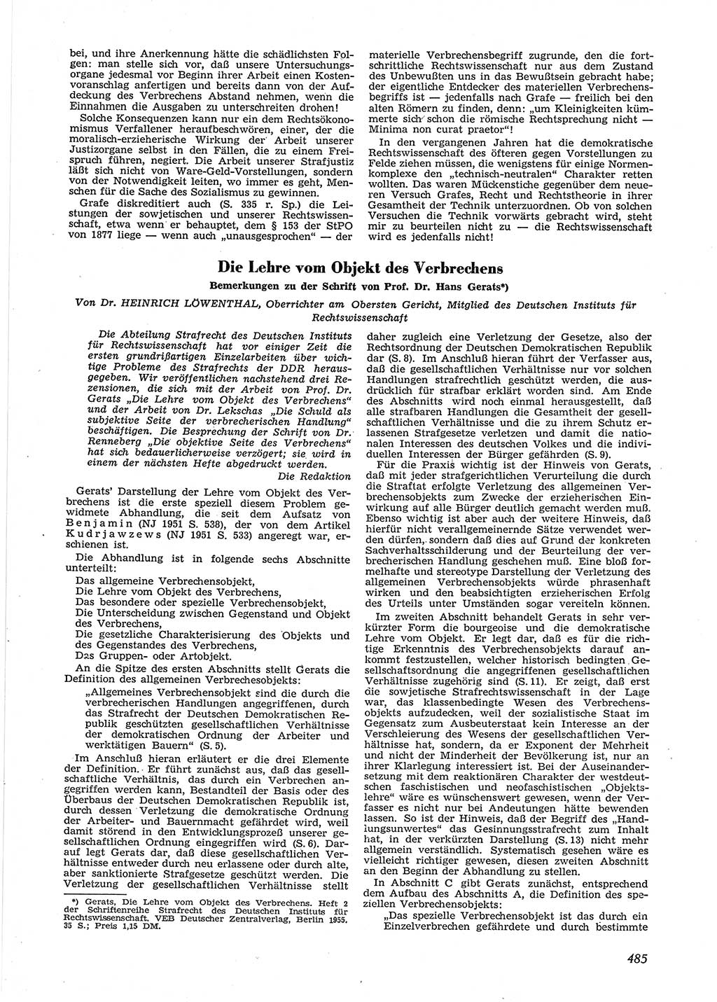 Neue Justiz (NJ), Zeitschrift für Recht und Rechtswissenschaft [Deutsche Demokratische Republik (DDR)], 9. Jahrgang 1955, Seite 485 (NJ DDR 1955, S. 485)