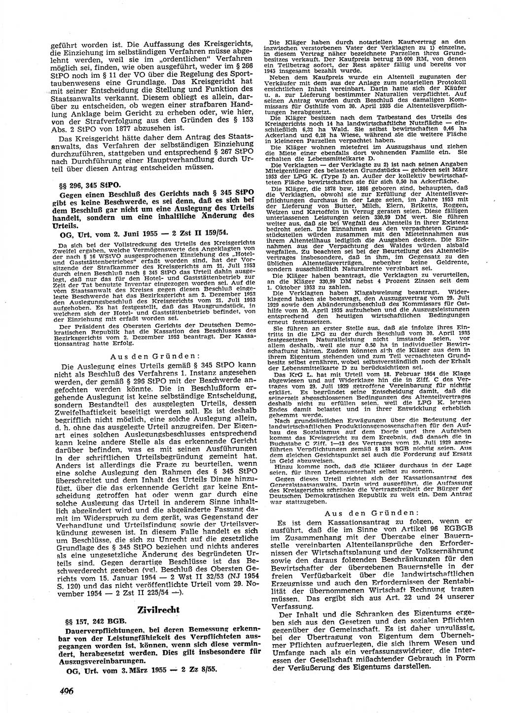 Neue Justiz (NJ), Zeitschrift für Recht und Rechtswissenschaft [Deutsche Demokratische Republik (DDR)], 9. Jahrgang 1955, Seite 496 (NJ DDR 1955, S. 496)